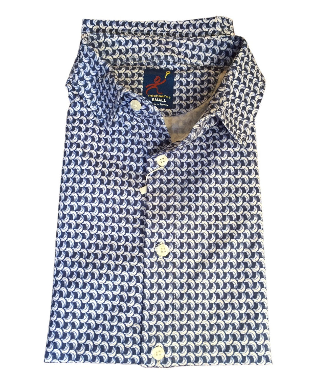 Michael's Men's Printed Pima Cotton / Stretch Full Button Front Shirt - Navy Bananas