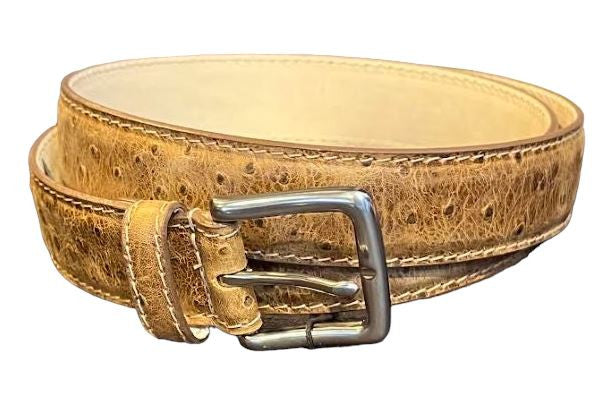 TB Phelps Colombia Leather Dress Belt: Ostrich Print Tan 44 TB Phelps Colombia Leather Dress Belt: Ostrich Print Tan 44