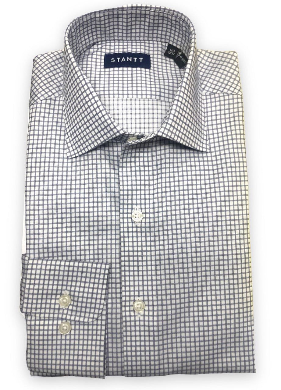 stantt dress shirts STANTT Classic Fit Performance Spread Collar Mini Grid Check Dress Shirt, Mens, 15.5 x 34/35, White/Blue/Navy