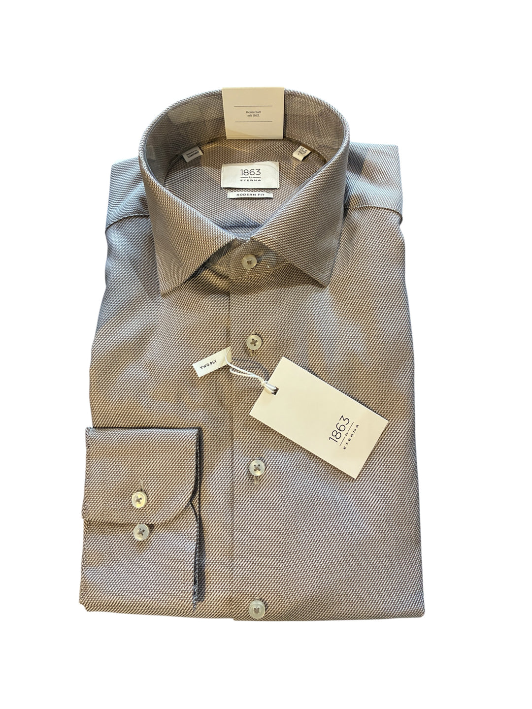 Eterna Modern Fit Structured Twill Modern Fit Kent Collar Dress Shirt: Brown