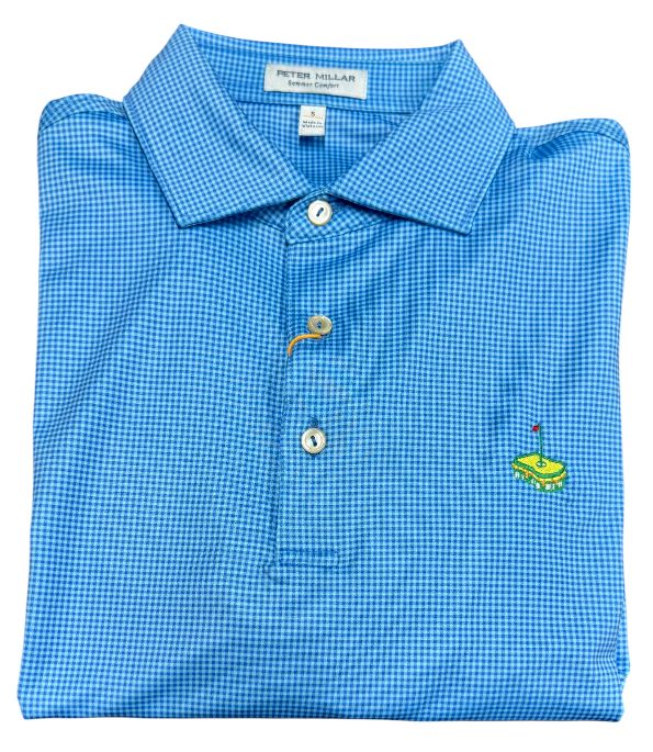 Peter Millar Gingham Performance Jersey Polo: Blue Sea with Pimento Cheese