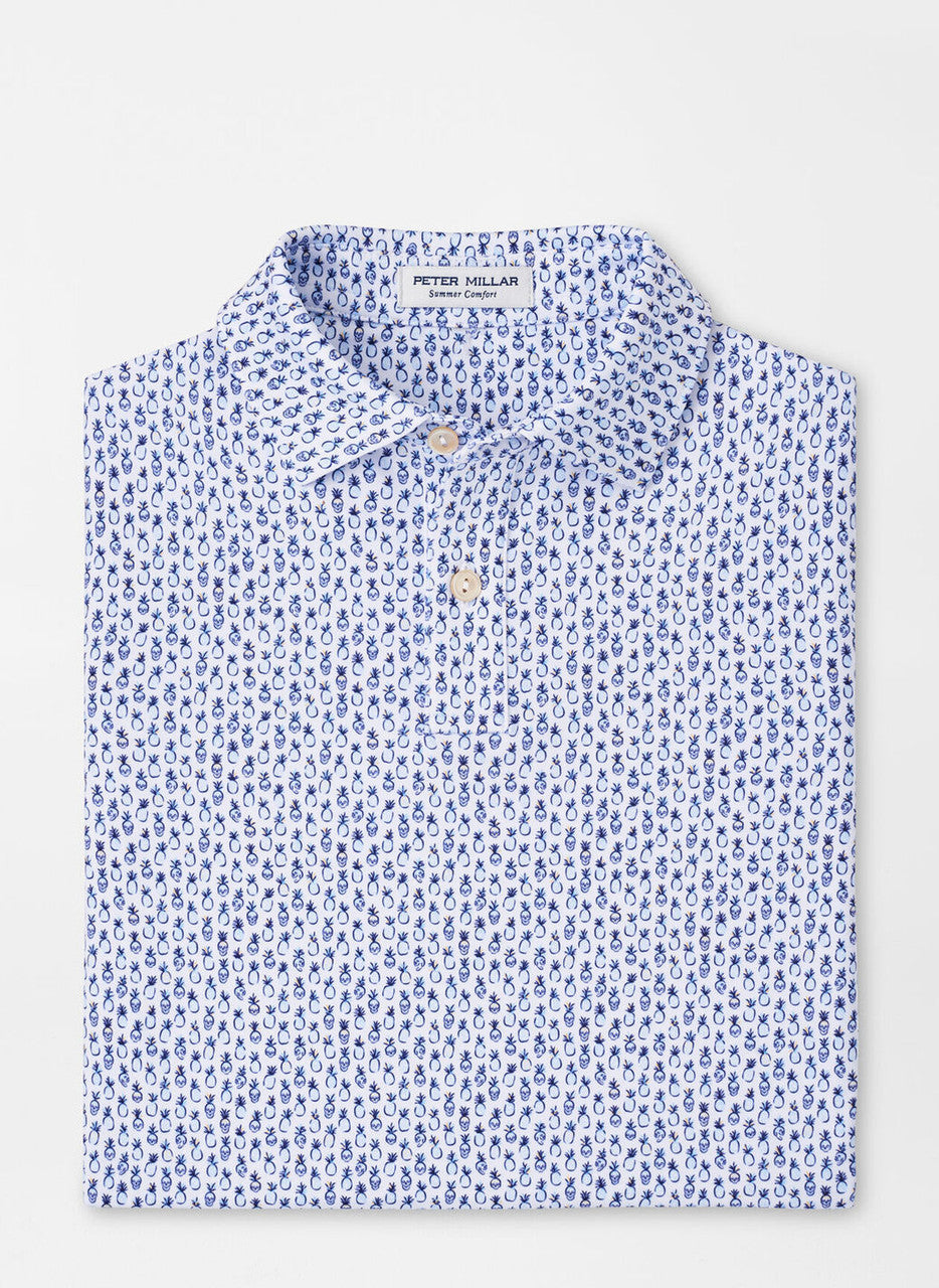 Peter Millar Pina Skullada Performance Jersey Polo: White/Sport Navy