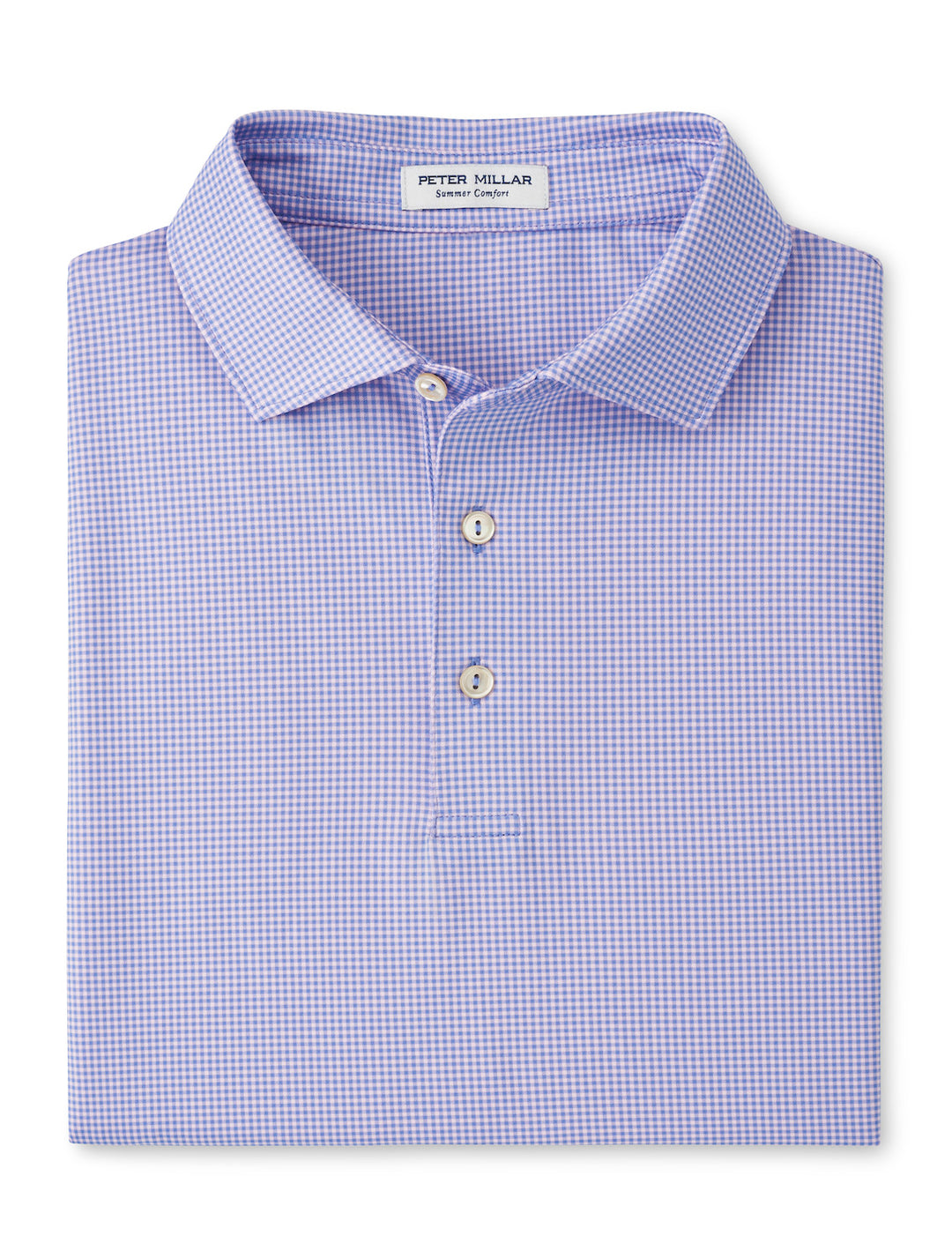 Peter Millar Gingham Performance Jersey Polo: Seaside Blue