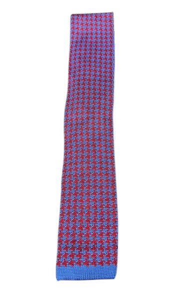 Craig Reagin Knit Tie: Periwinkle and Red Houndstooth