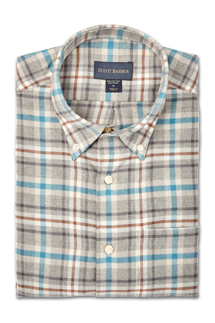 Scott Baber Bold Plaid Flannel Sport Shirt: Teal