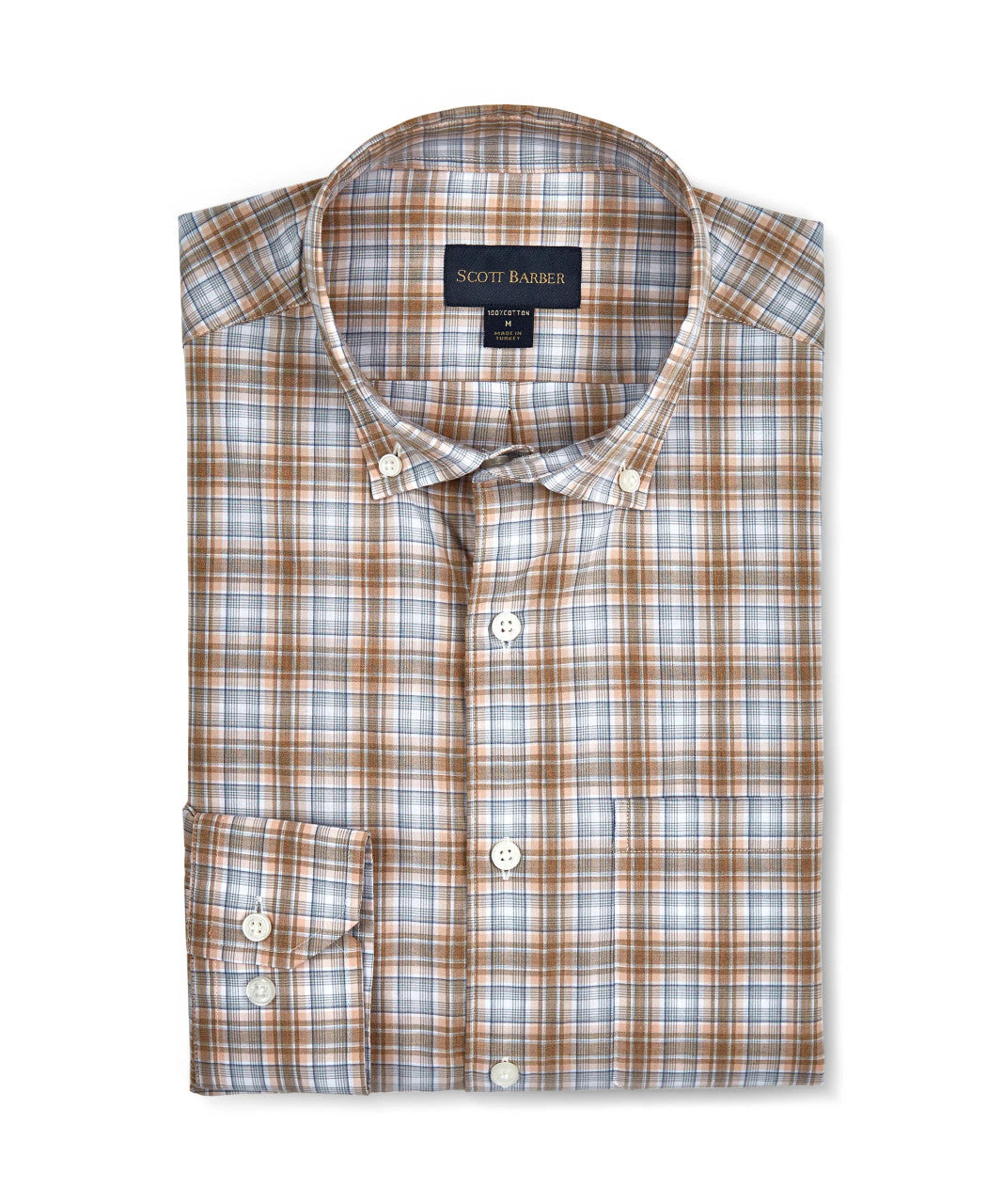 Scott Barber Organic Cotton Plaid Shirt: Peach