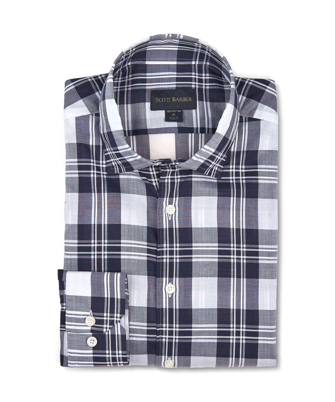 Scott Barber Lightweight Voile Plaid Sport Shirt: White