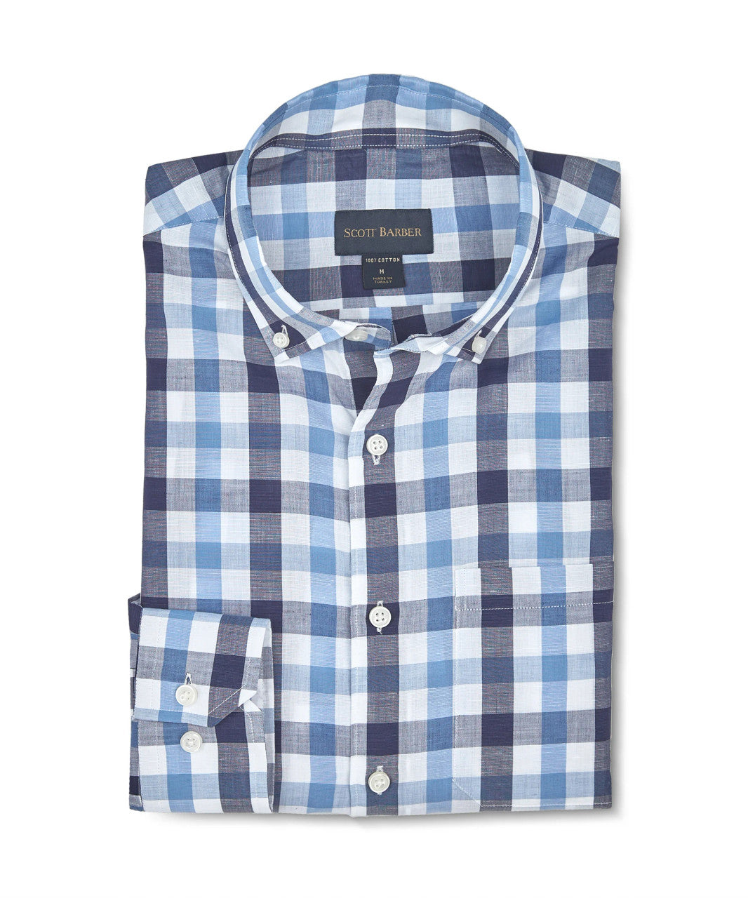 Scott Barber Chambray Exploded Blue Gingham Sport Shirt
