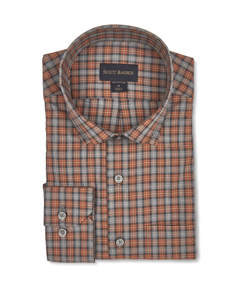 Scott Barber Organic Cotton Plaid Sport Shirt: Ochre