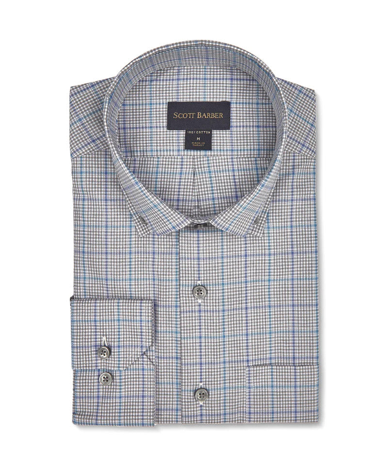 Scott Barber Organic Cotton Check Sport Shirt: Blue