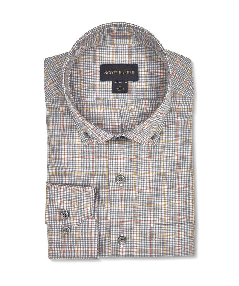 Scott Barber Organic Cotton Check Sport Shirt: Ochre