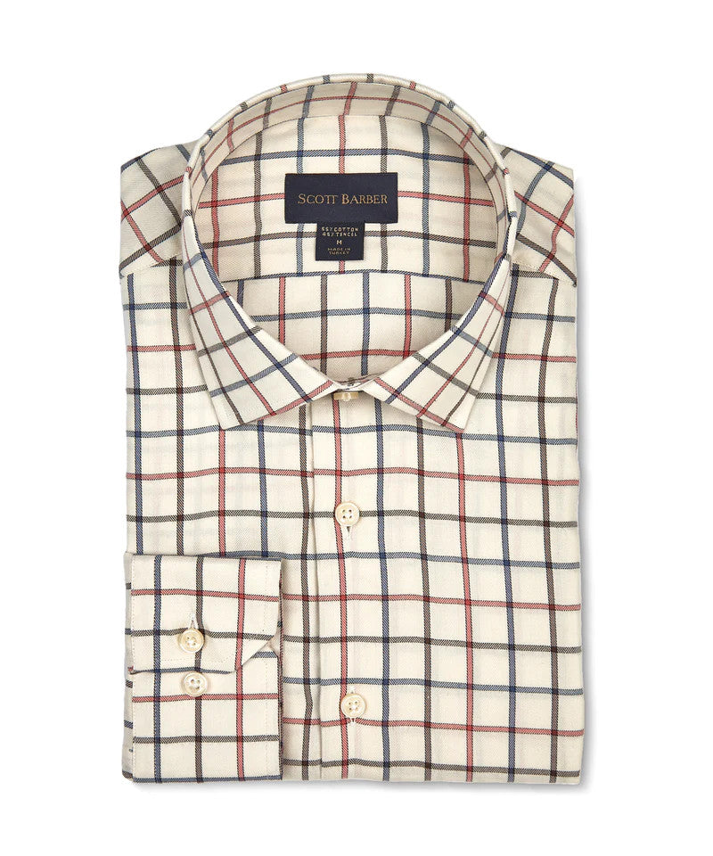 Scott Barber Collegiate Plaid Sport Shirt: Cream