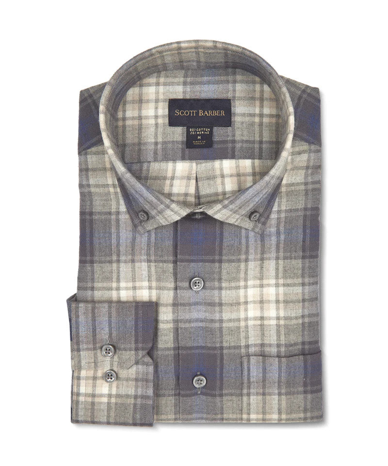 Scott Barber Cotton/Merino Herringbone Plaid: Regal