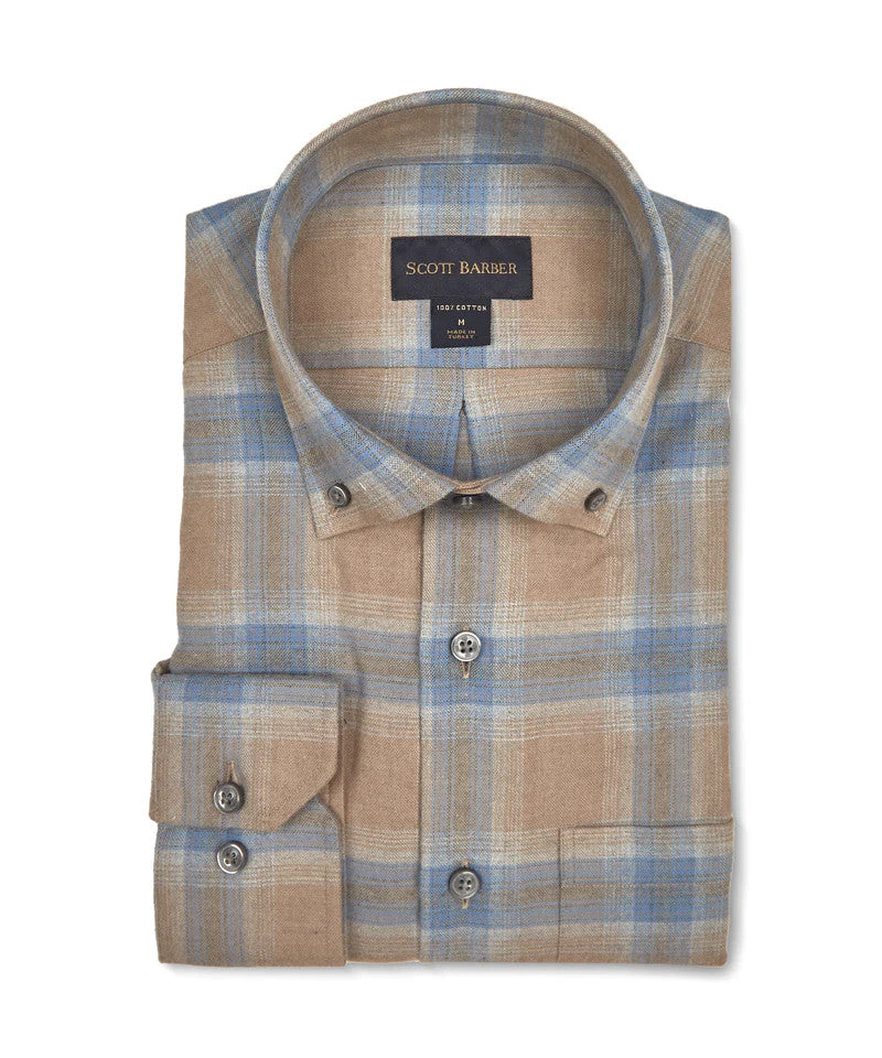 Scott Barber Cotton Flannel Winter Plaid: Khaki Heather