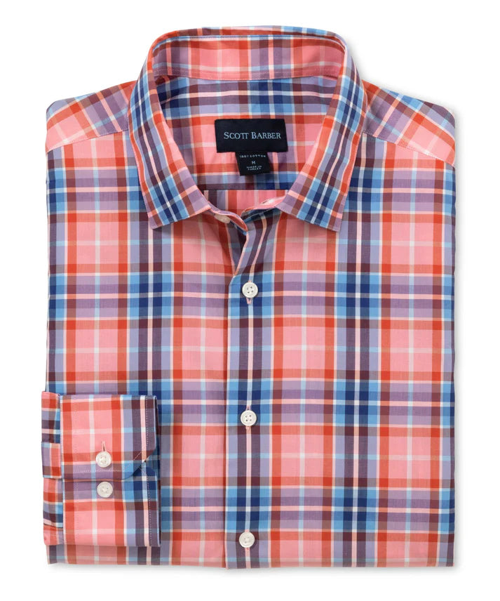 Scott Barber Weekend Plaid Sport Shirt: Berry