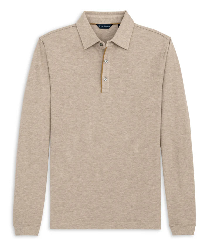 Scott Barber Cotton/Wool Pique Polo: Camel Heather