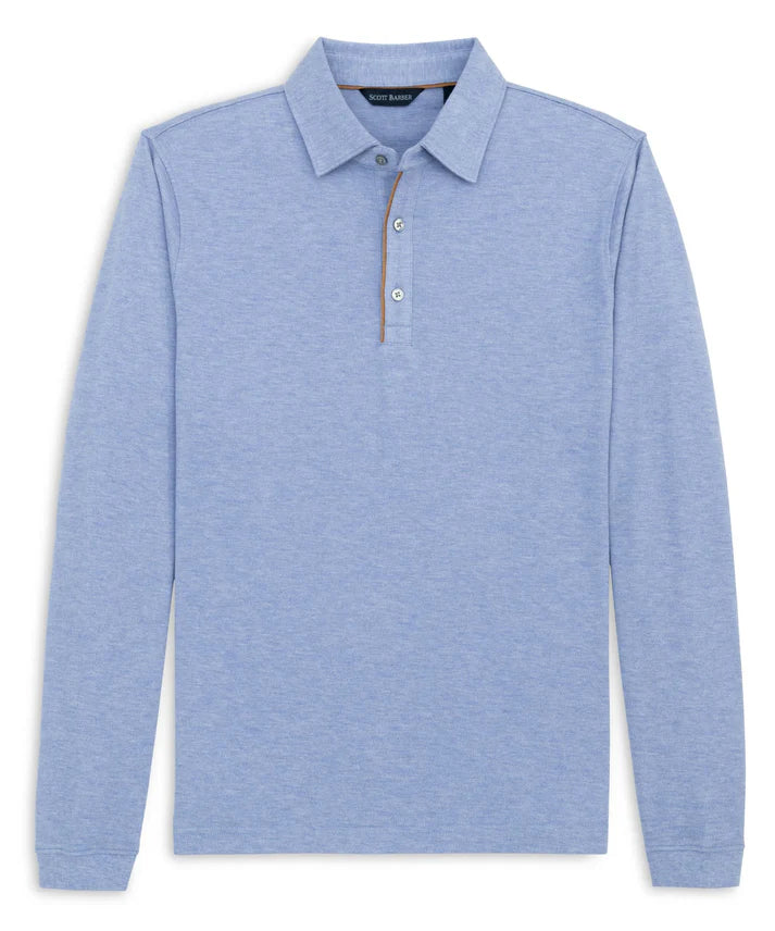 Scott Barber Cotton/Wool Pique Polo: Sky Heather