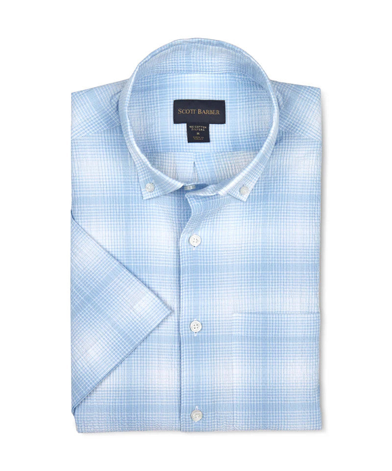 Scott Barber Short Sleeve Seersucker Ombre: Sky