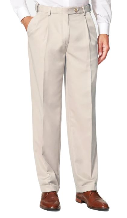 Berle Prime Poplin, Self Sizer Pleated Regular Rise: Stone