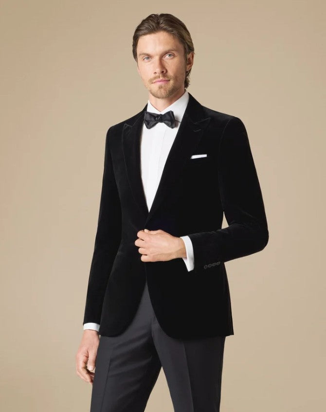 Maxdavoli by Maxman Pontoglio 1883 Peak Lapel Velvet Jacket: Black