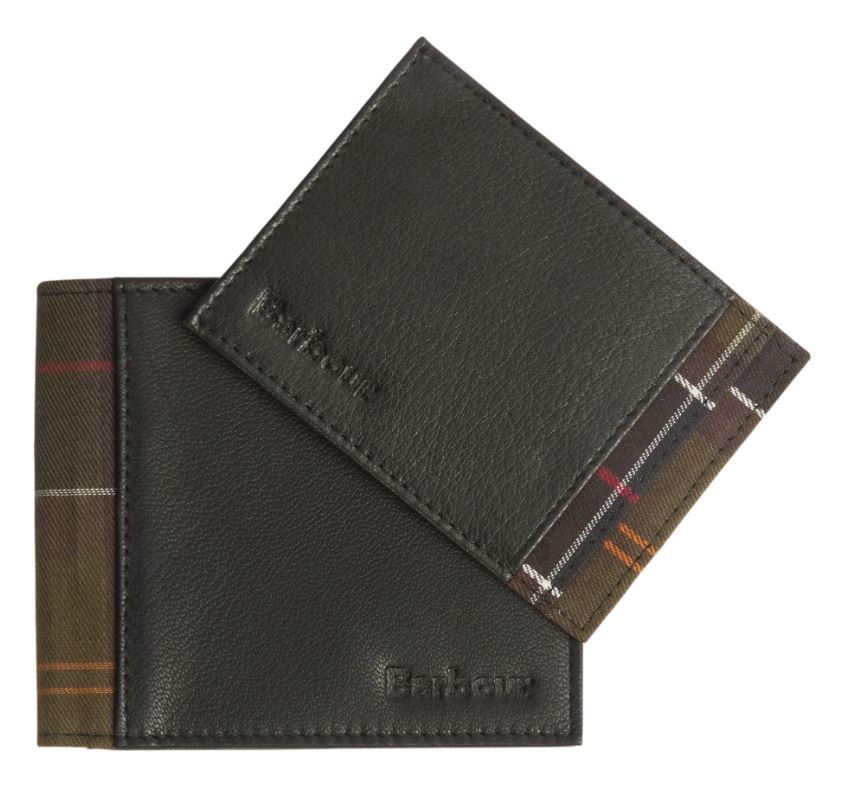Barbour Leather/Tartan Wallet & Card Holder Gift Set: Black/Classic