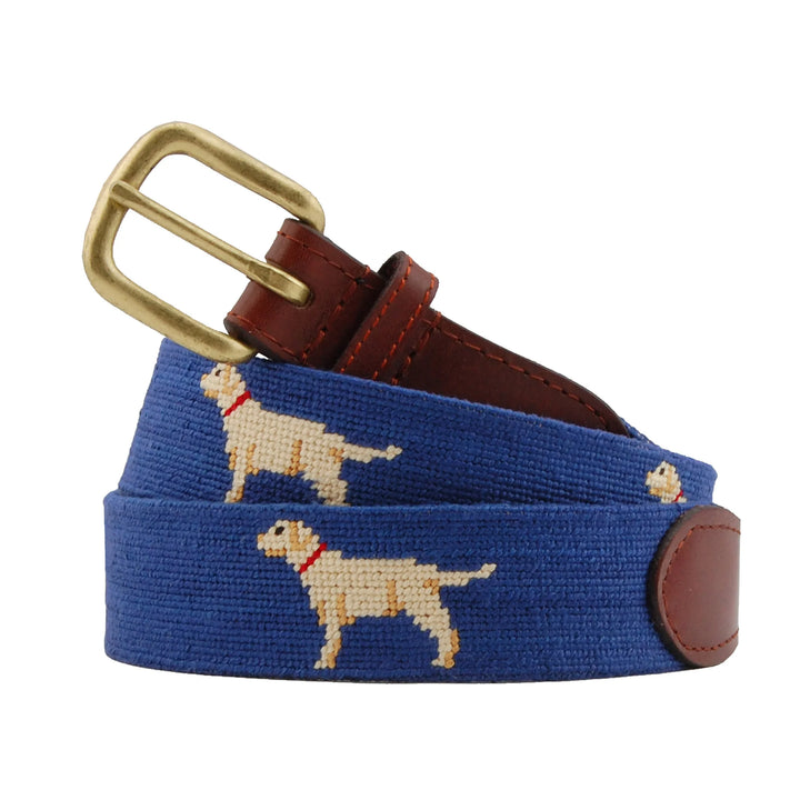 Smathers and Branson Yellow Lab Needlepoint Belt: Classic Navy
