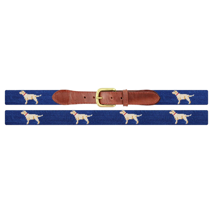 Smathers and Branson Yellow Lab Needlepoint Belt: Classic Navy
