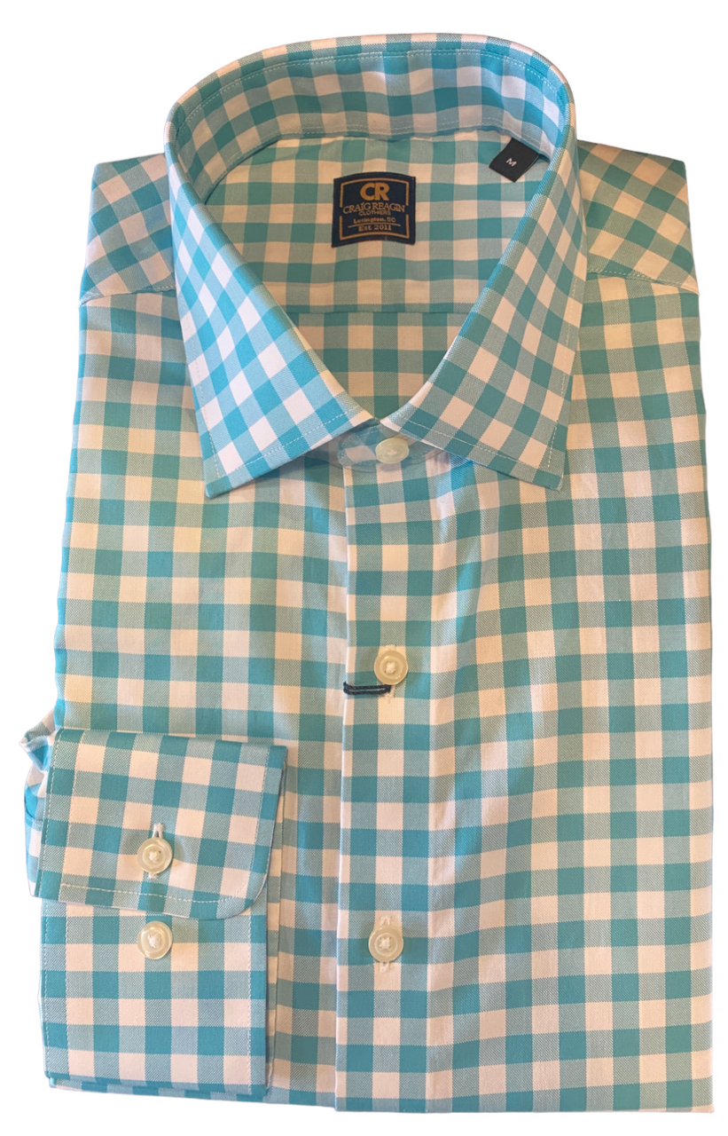 Stantt Turquoise Gingham Oxford Sport Shirt