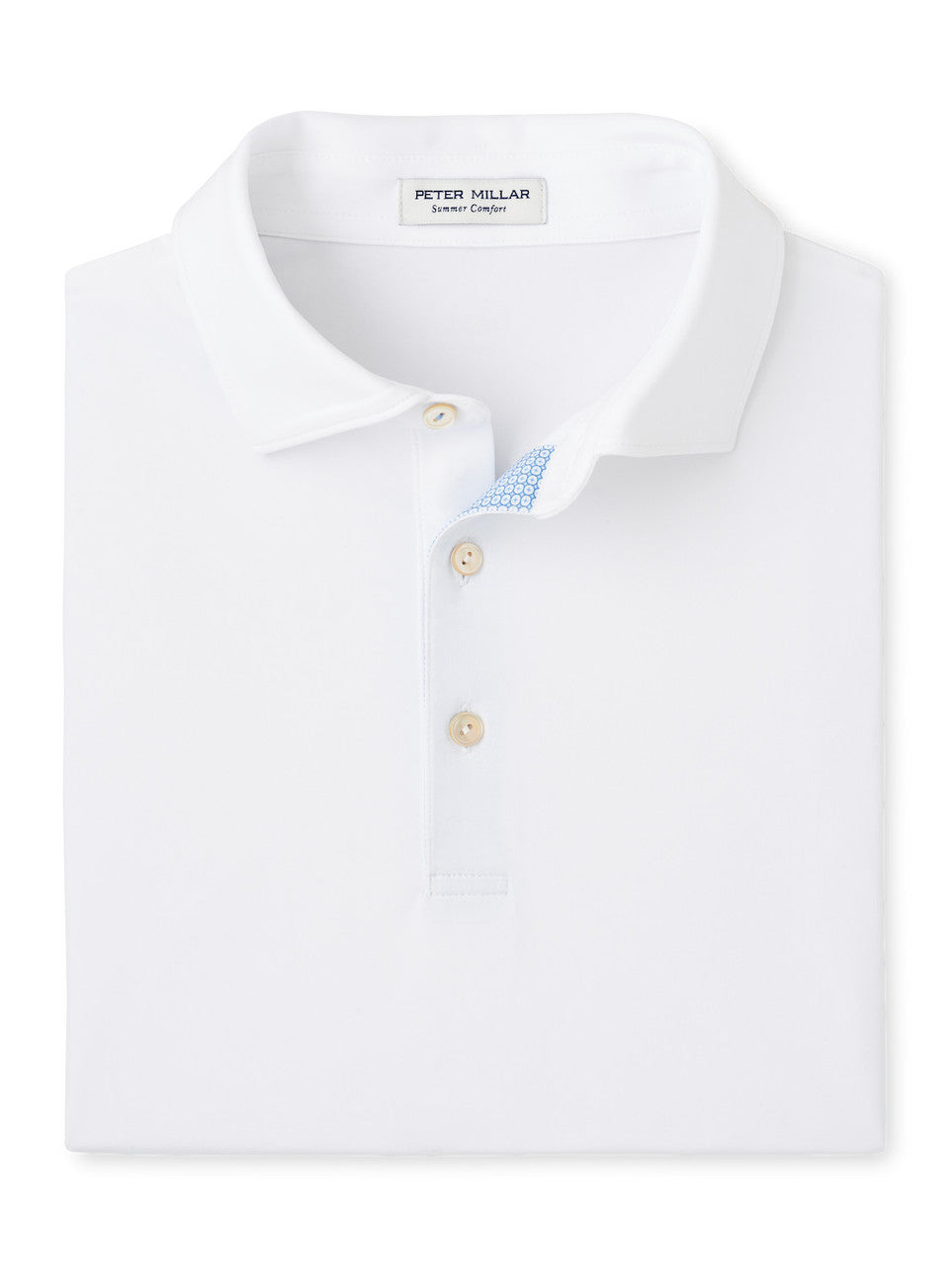 Peter Millar Solid Performance Jersey Polo Contrast Placket: White