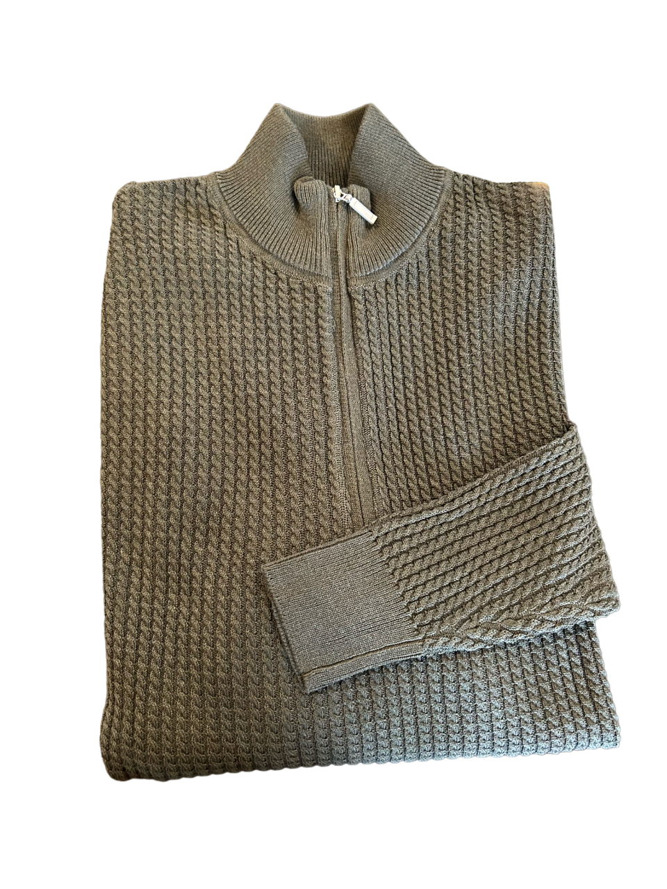 Craig Reagin Cable Knit Mock Neck Sweater: Olive