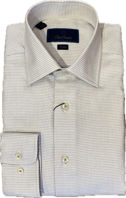 David Donahue Dune and White Trim Fit Dress Shirt