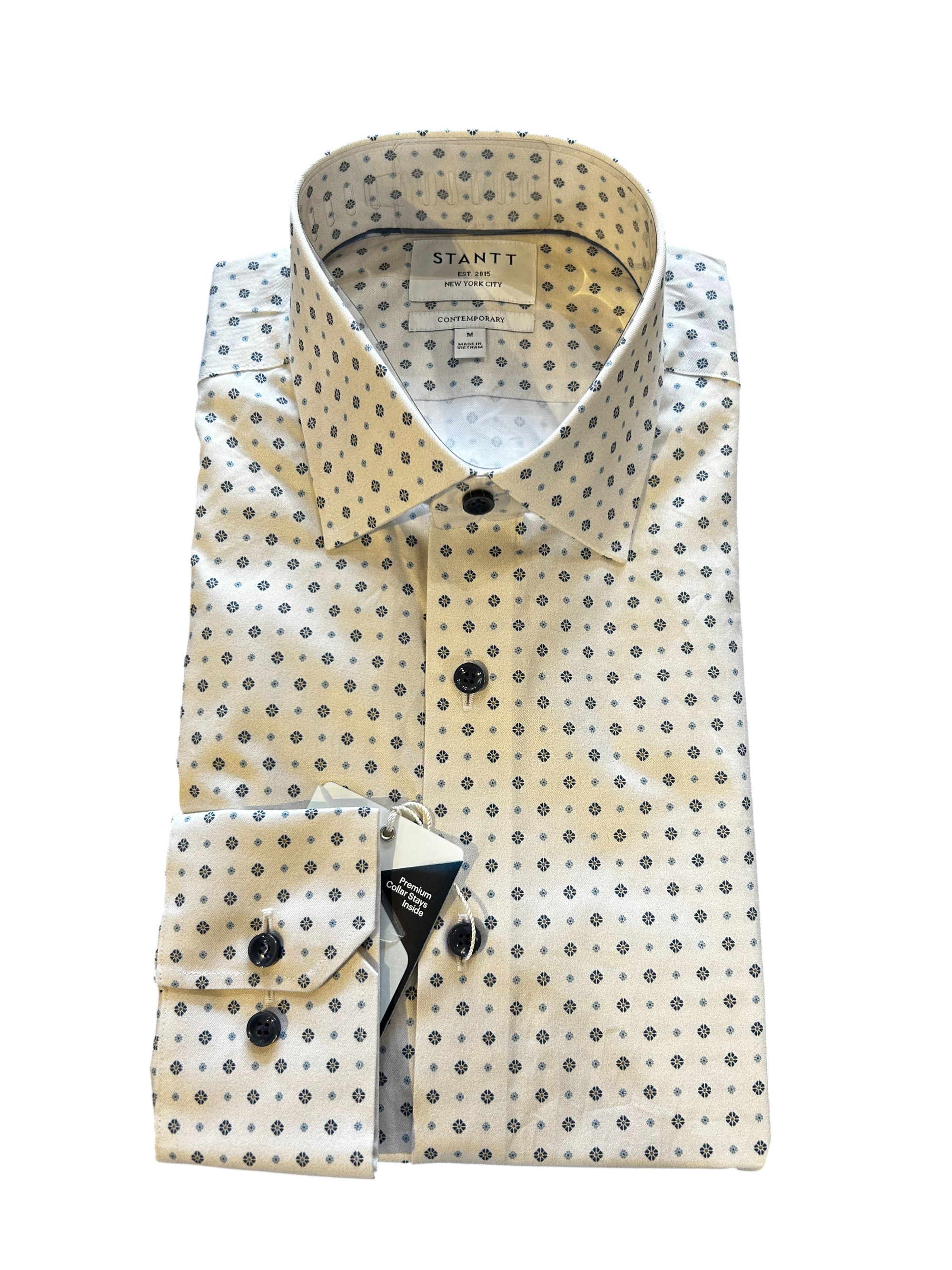 stantt dress shirts Wrinkle-Resistant Twill French Blue Houndstooth Dress Shirt No Pocket / Custom Buttons