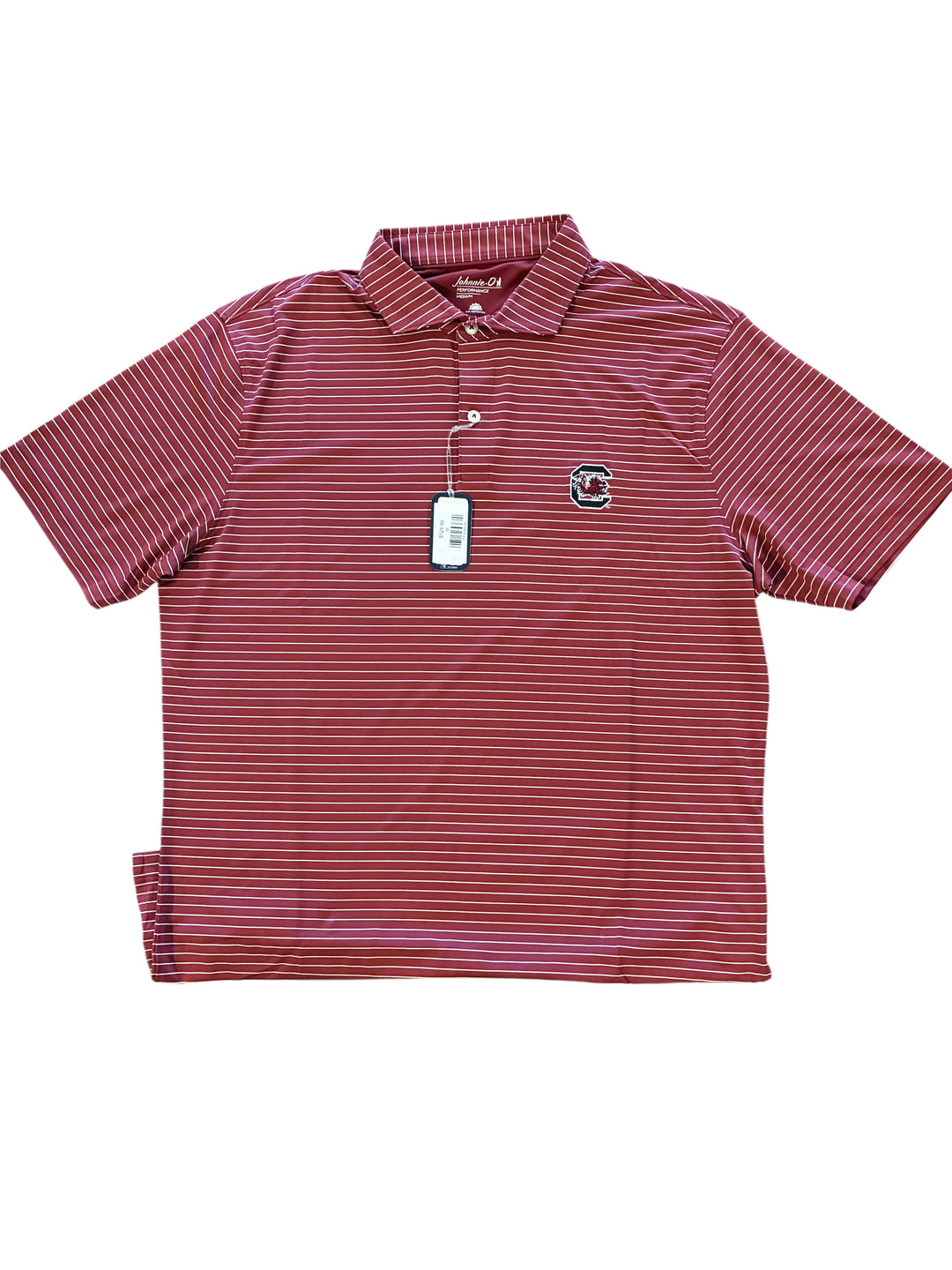Johnnie-O University of South Carolina "Block C" Beau Striped Performance Jersey Polo: Garnet