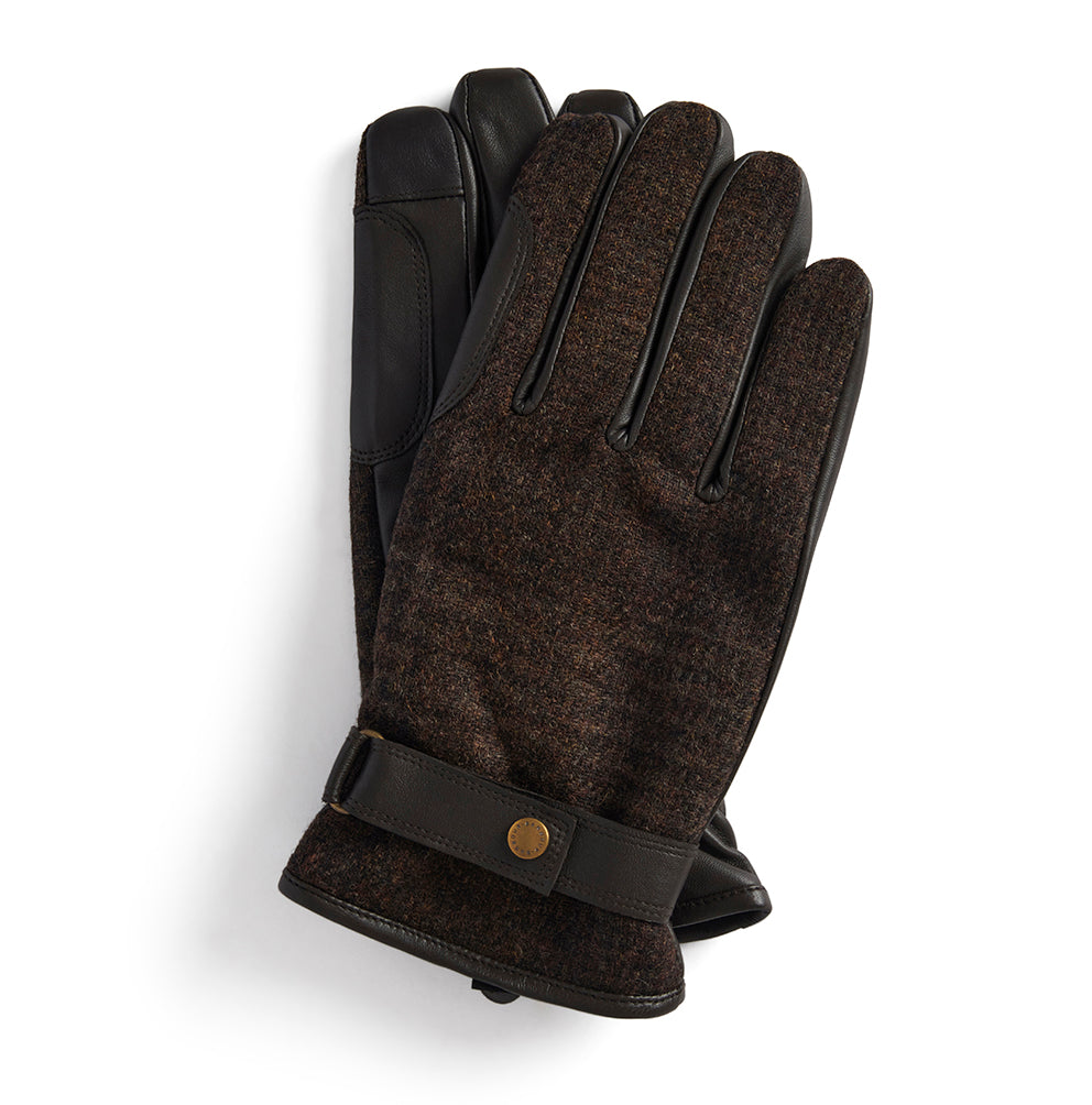 Barbour Deveron Tweed/Leather Gloves: Coffee