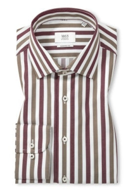 Eterna Stripe Modern FIt Twill with Kent Collar: Red Grey