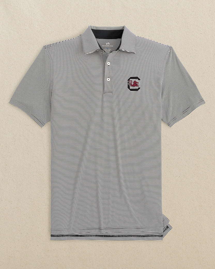 Southern Tide University of South Carolina "Block C" brrr°-eeze Meadowbrook Stripe Polo: Caviar Black