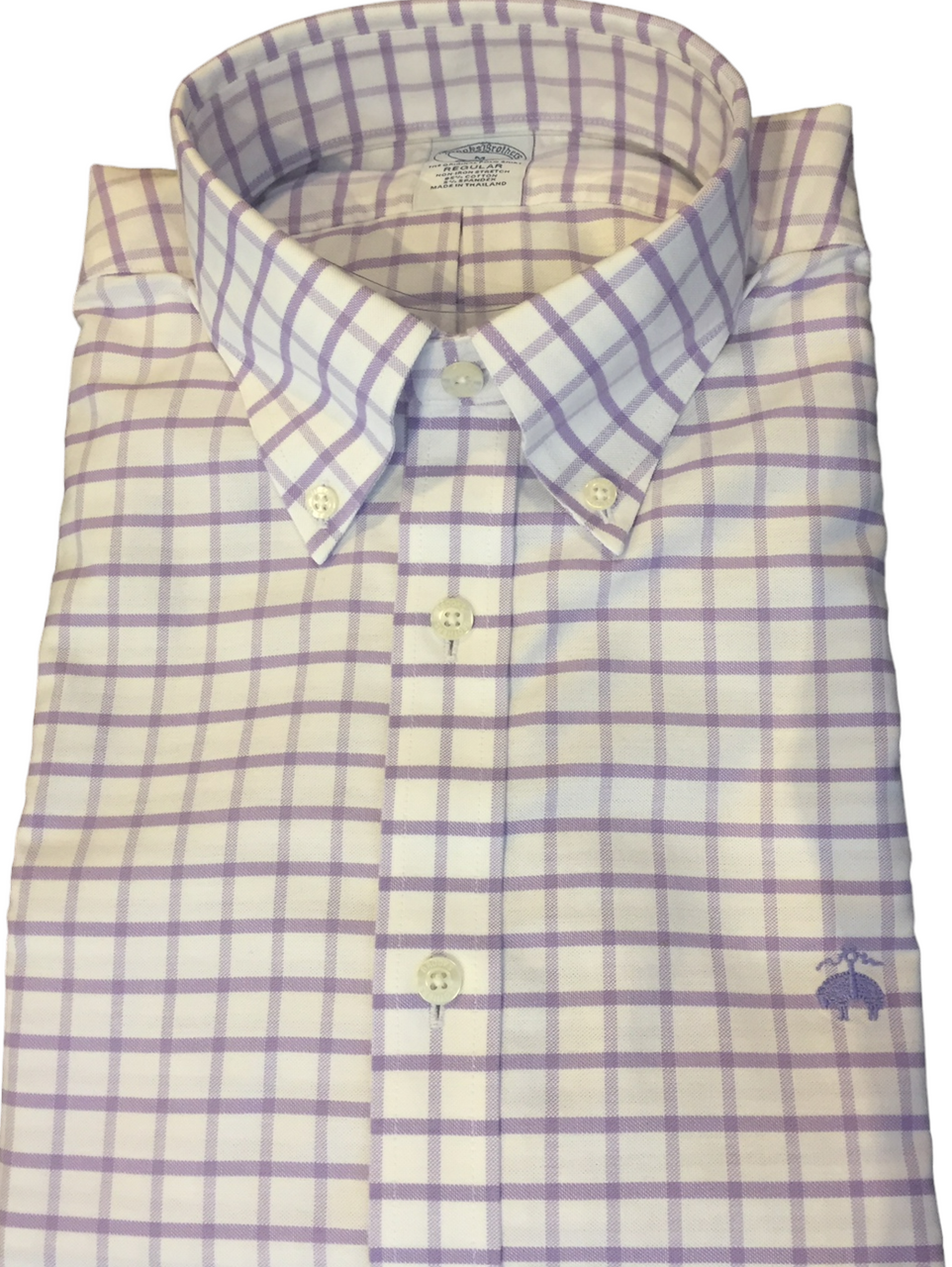 Brooks Brothers Stretch Cotton Non-Iron Oxford Polo Button Down Collar, Windowpane Shirt: Violet