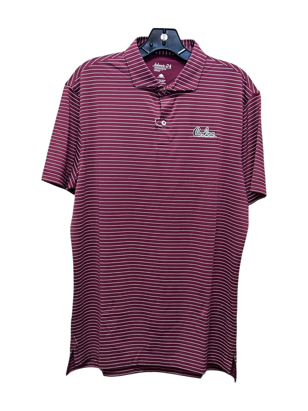 Johnnie-O University of South Carolina "Carolina Script" Beau Striped Performance Jersey Polo: Garnet