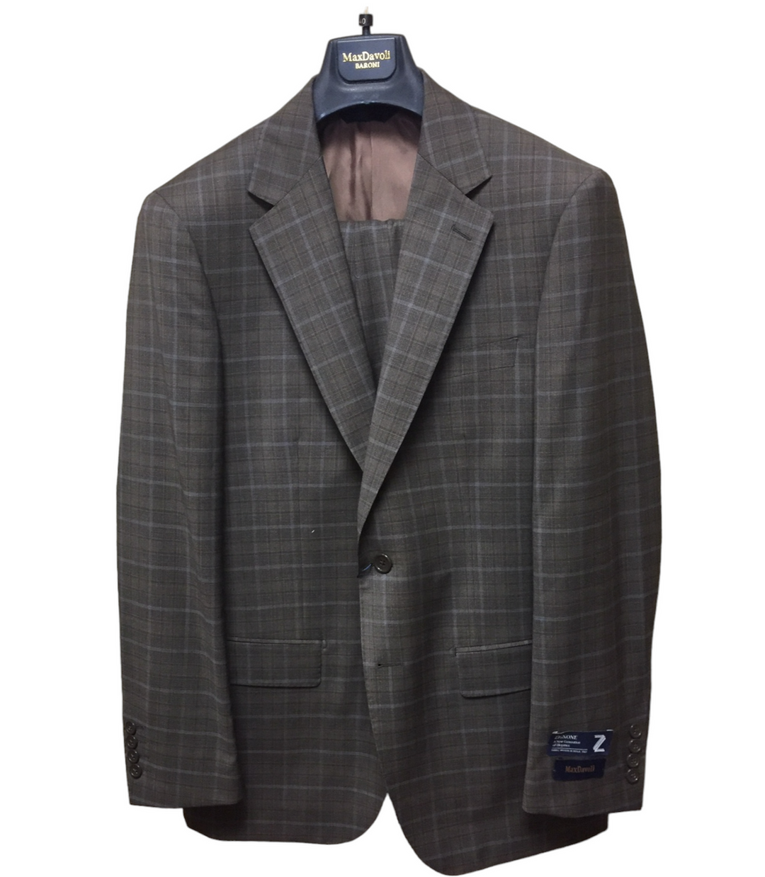 Max Davoli Brown Windowpane Suit