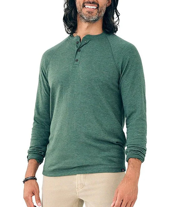 Faherty Long Sleeve Cloud Henley: Deep Fern Heather