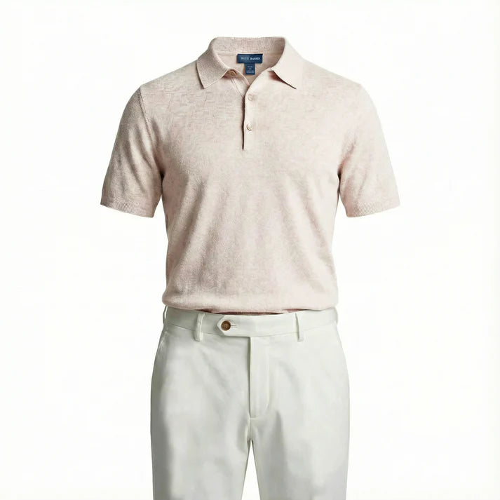 Scott Barber Fine Gauge Bouclé Knit Polo: Flax