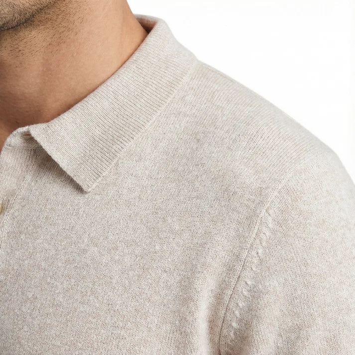 Scott Barber Fine Gauge Bouclé Knit Polo: Flax