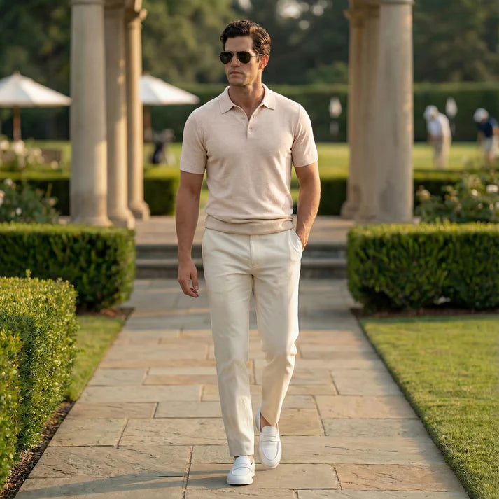 Scott Barber Fine Gauge Bouclé Knit Polo: Flax