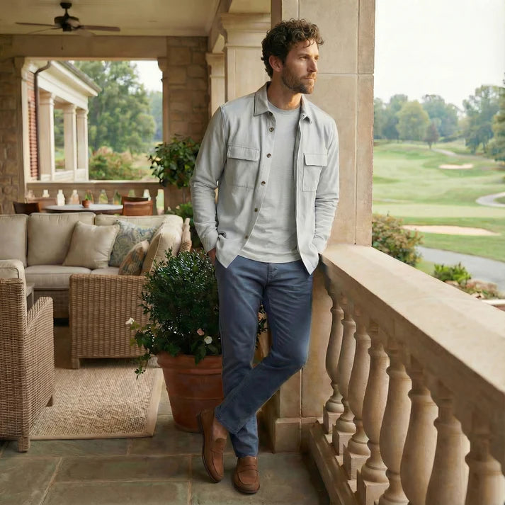 Scott Barber Micro Suede Shirt Jacket: Cement