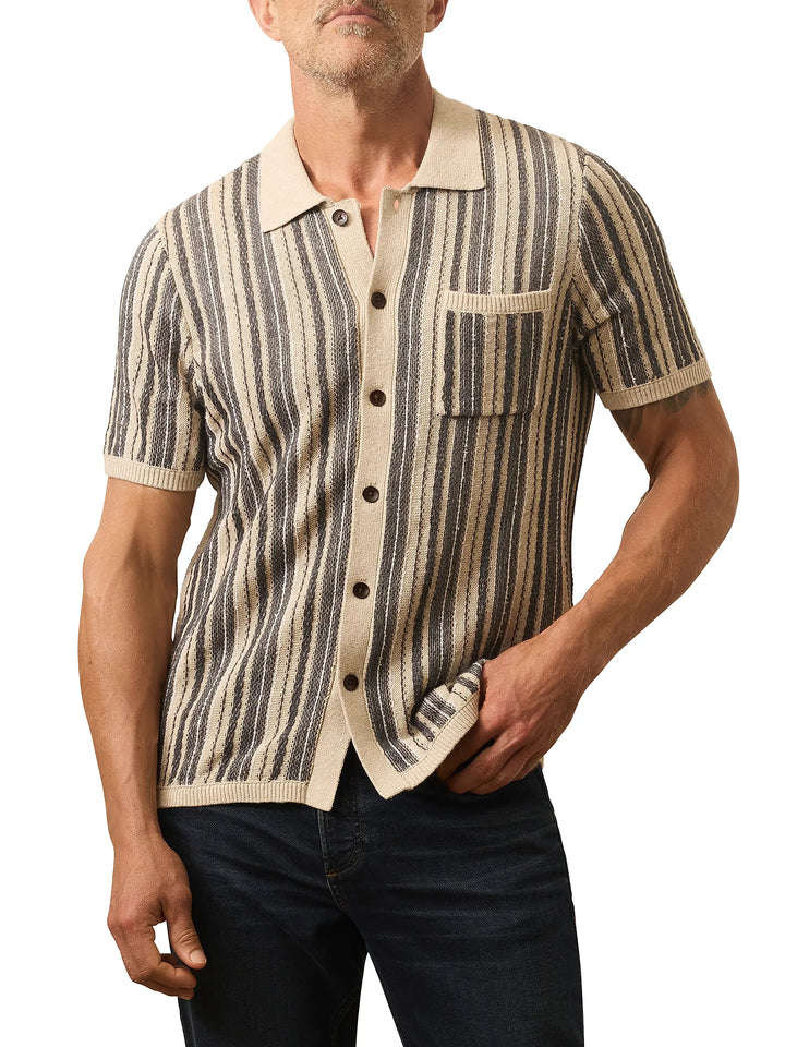Faherty Short-Sleeve Sweater Shirt: Iron Mountain Stripe
