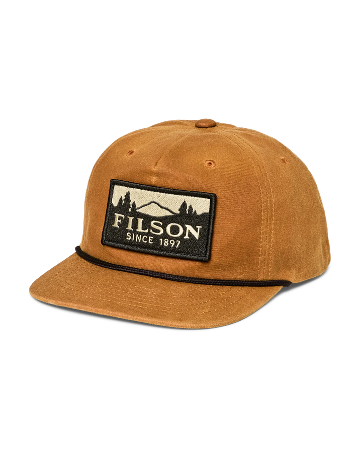 Filson Waxed Trucker Cap: Gold Brown/Scenic
