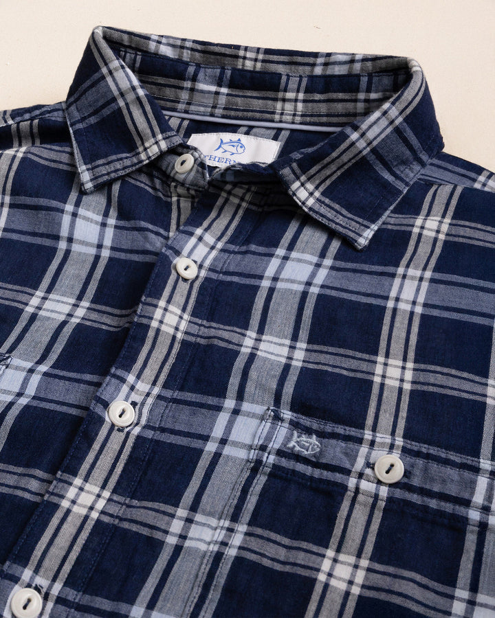 Southern Tide Somerset Plaid Double Cloth Heather Sportshirt: Heather Dress Blue