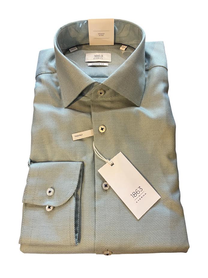 Eterna Modern Fit Structured Twill Modern Fit Kent Collar Dress Shirt: Green