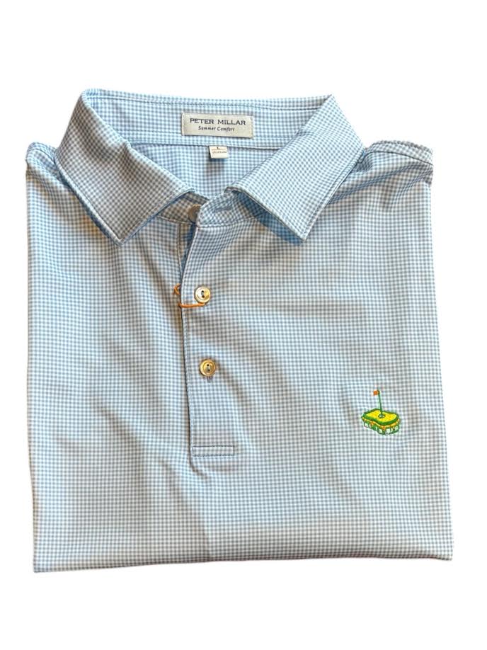 Peter Millar Gingham Performance Jersey Polo with Pimento Cheese: Cottage Blue