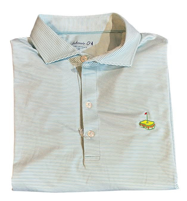 Johnnie-O Performance Jersey Polo with Pimento Cheese - Lyndonn Stripe: Tropical Celeste